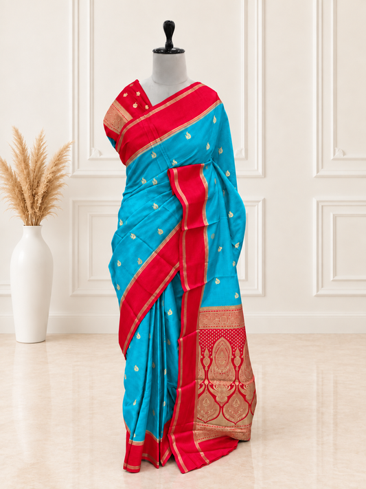 Gaji Silk Contrast Gap Border Saree