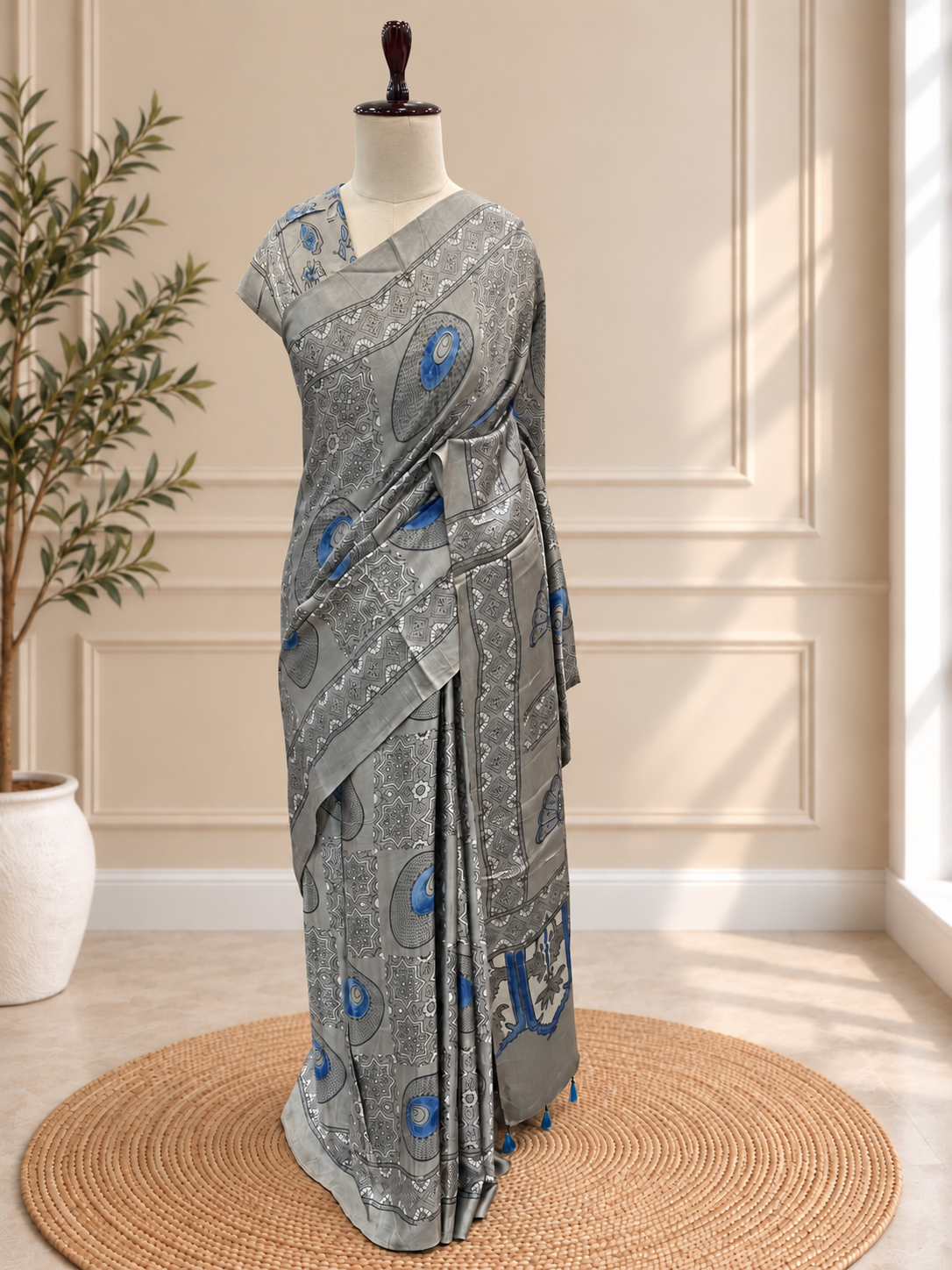 Pure Modal Ajrak Ash Saree