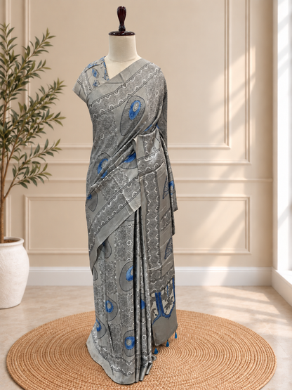 Pure Modal Ajrak Ash Saree