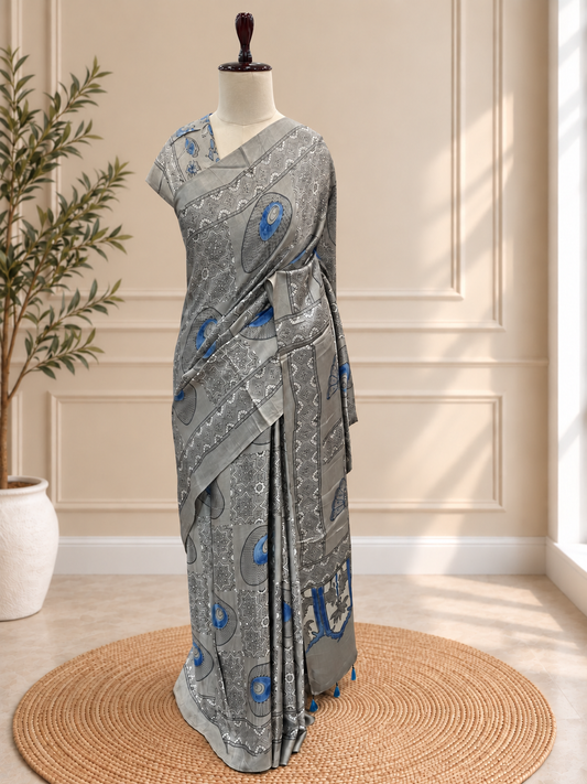 Pure Modal Ajrak Ash Saree