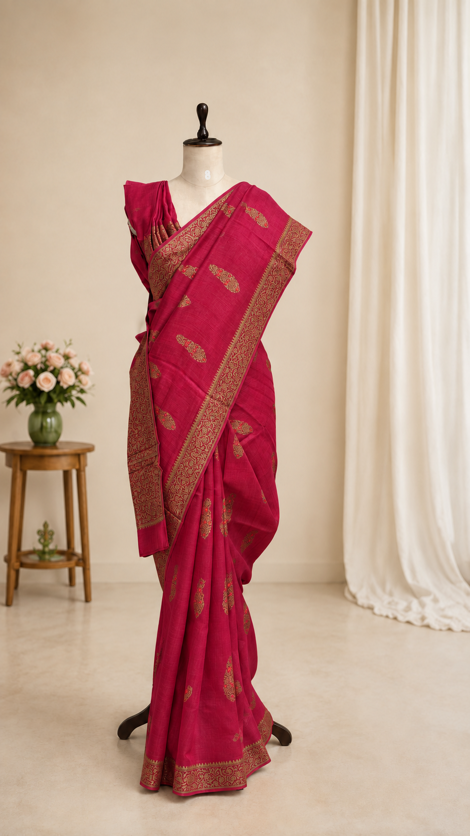 Moonga Tussar Meenakari Pink Saree
