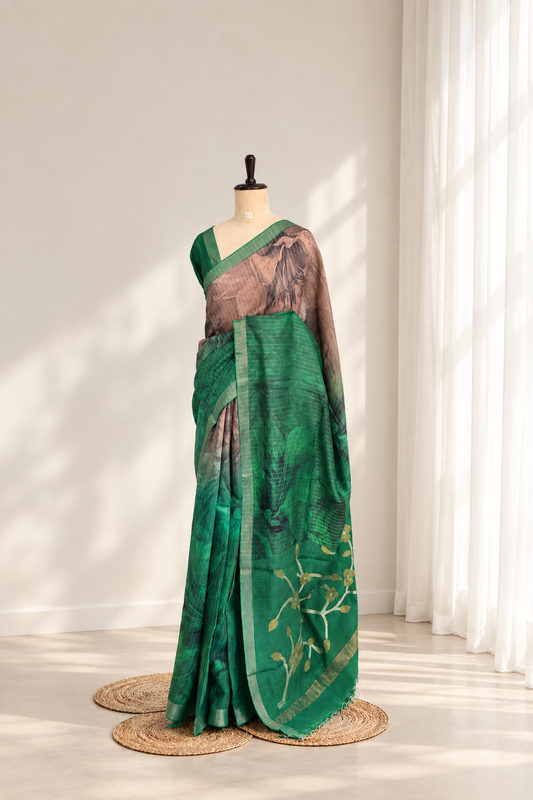 Pure Handloom Silk Linen Jamdhani Pallu Saree