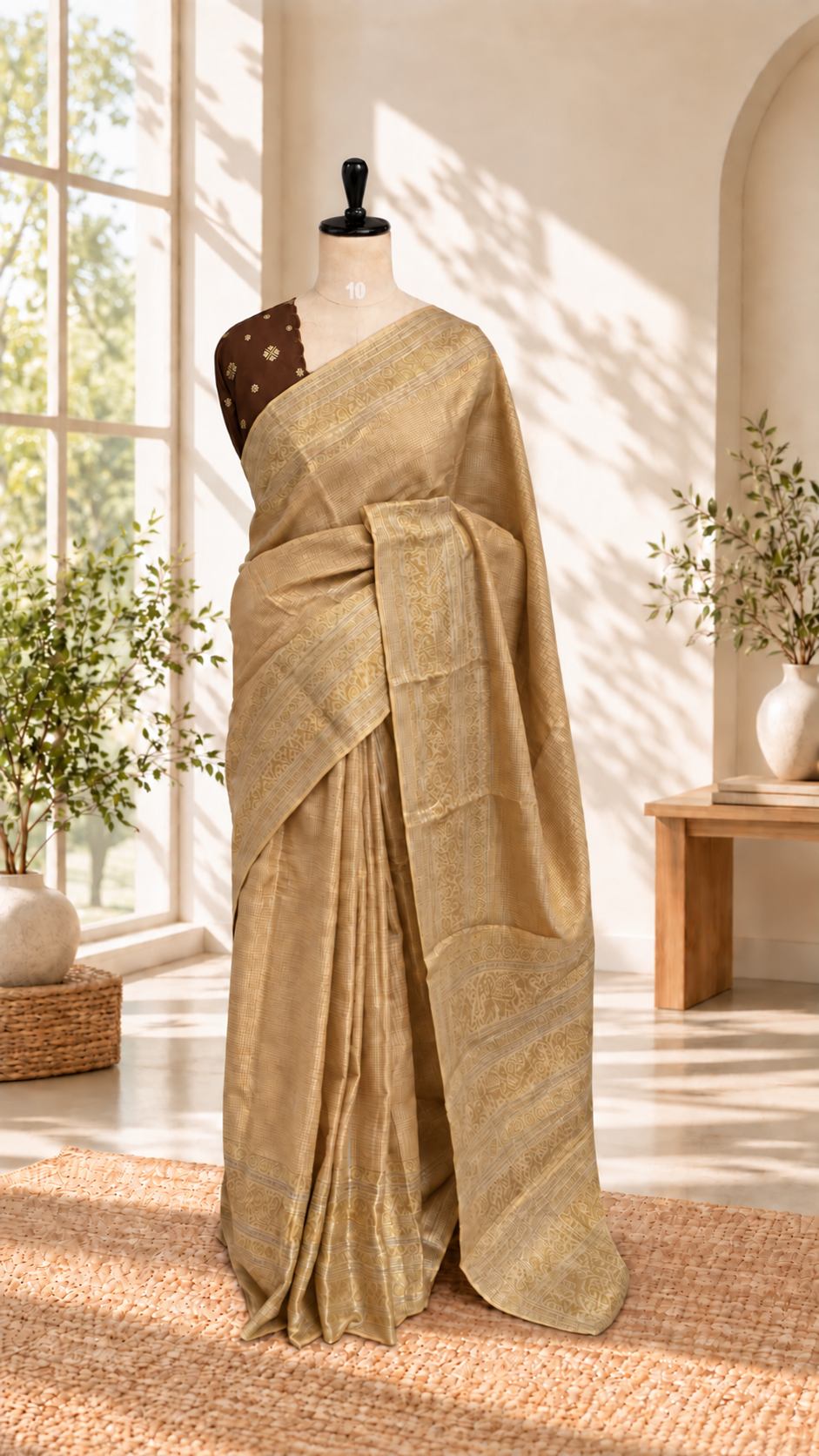 Blended Russian Checks Contrast Saree