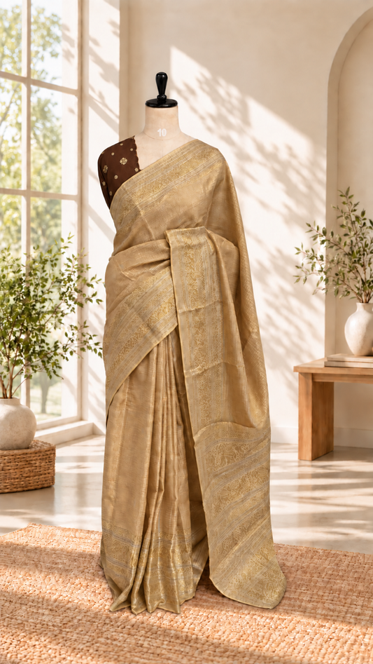 Blended Russian Checks Contrast Saree