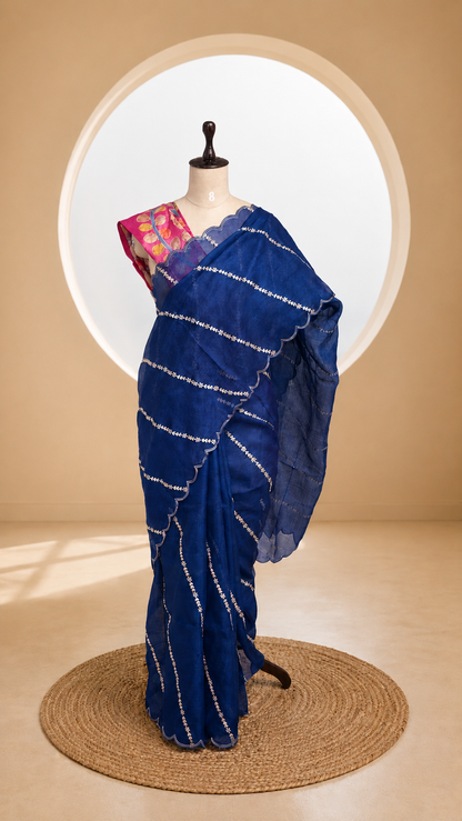 Pure Kota Sapphire Blue Silk Saree