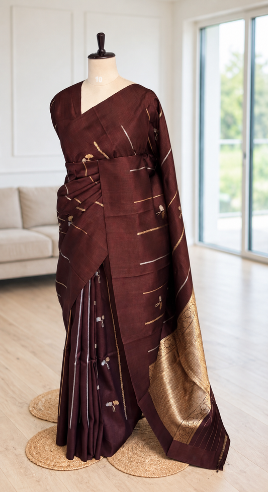 Pure Raw Mango Khatan Silk Coffee Brown Saree