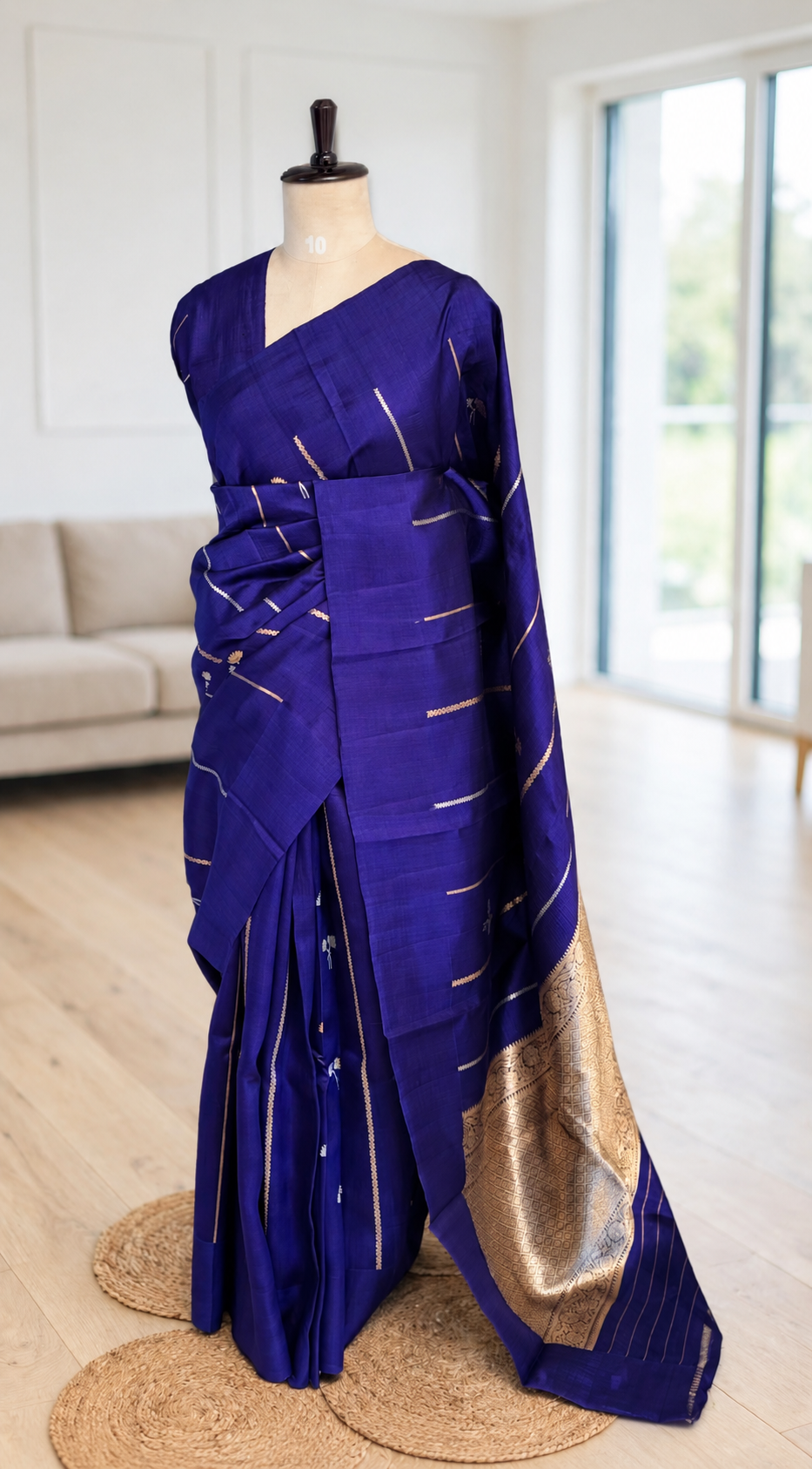 Pure Raw Mango Khatan Sapphire Blue Silk Saree