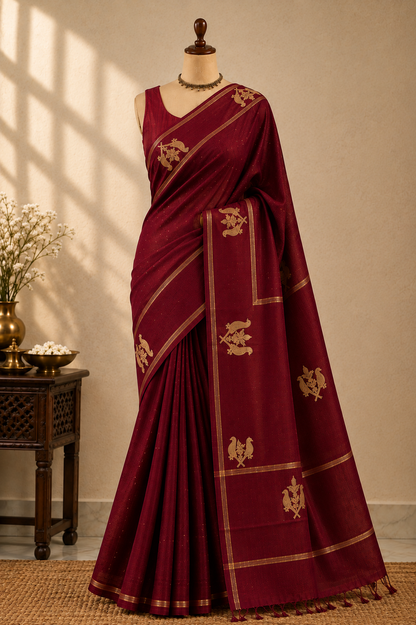 Blended Tussar Parrot Saree