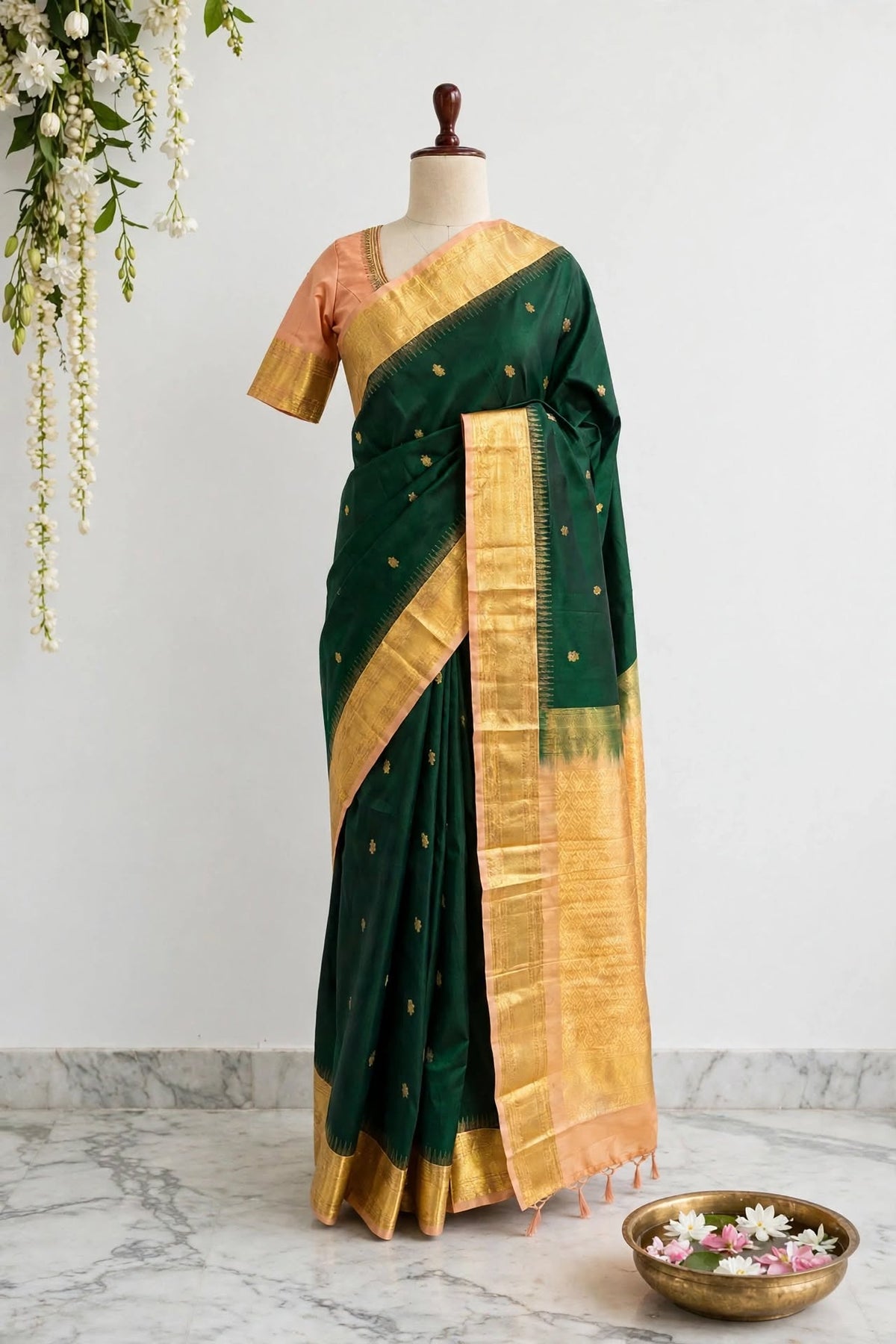 Pure Korvai Kanjivaram Green Silk Saree