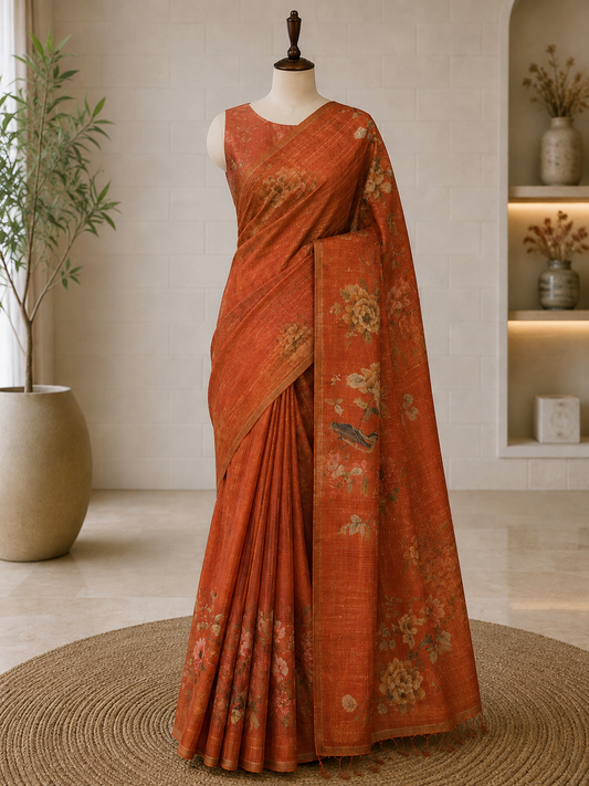 Pure Tussar Printed Saree