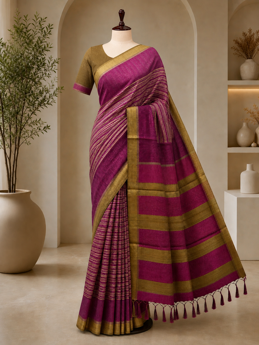 Pure Tussar Contrast Border Saree
