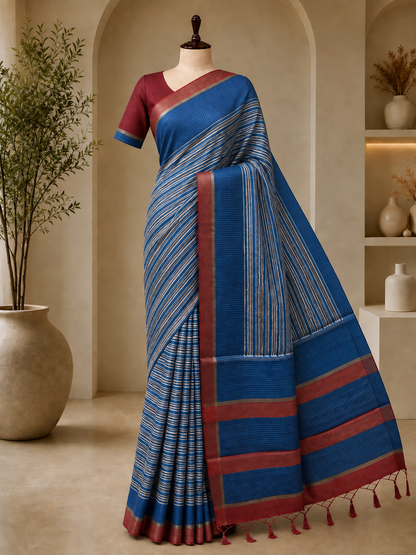 Pure Tussar Contrast Border Saree