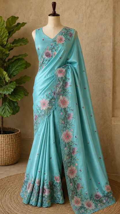 Tussar Silk Cutwork Saree