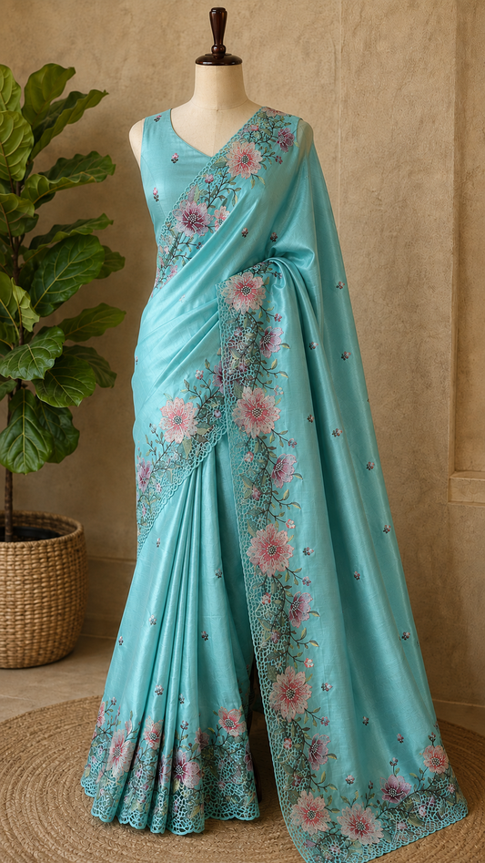 Tussar Silk Cutwork Saree