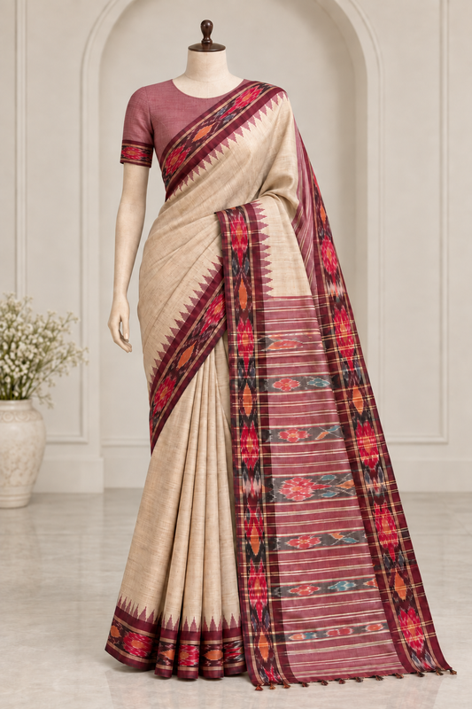 Pure Tussar Ikkat Border Saree