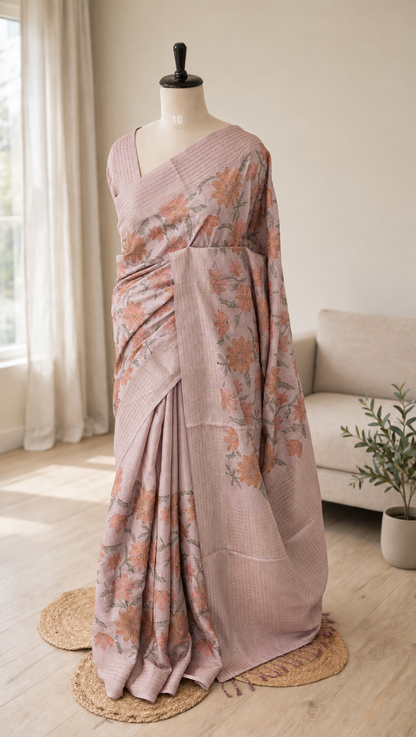 Blended Tussar All Over Floral Saree