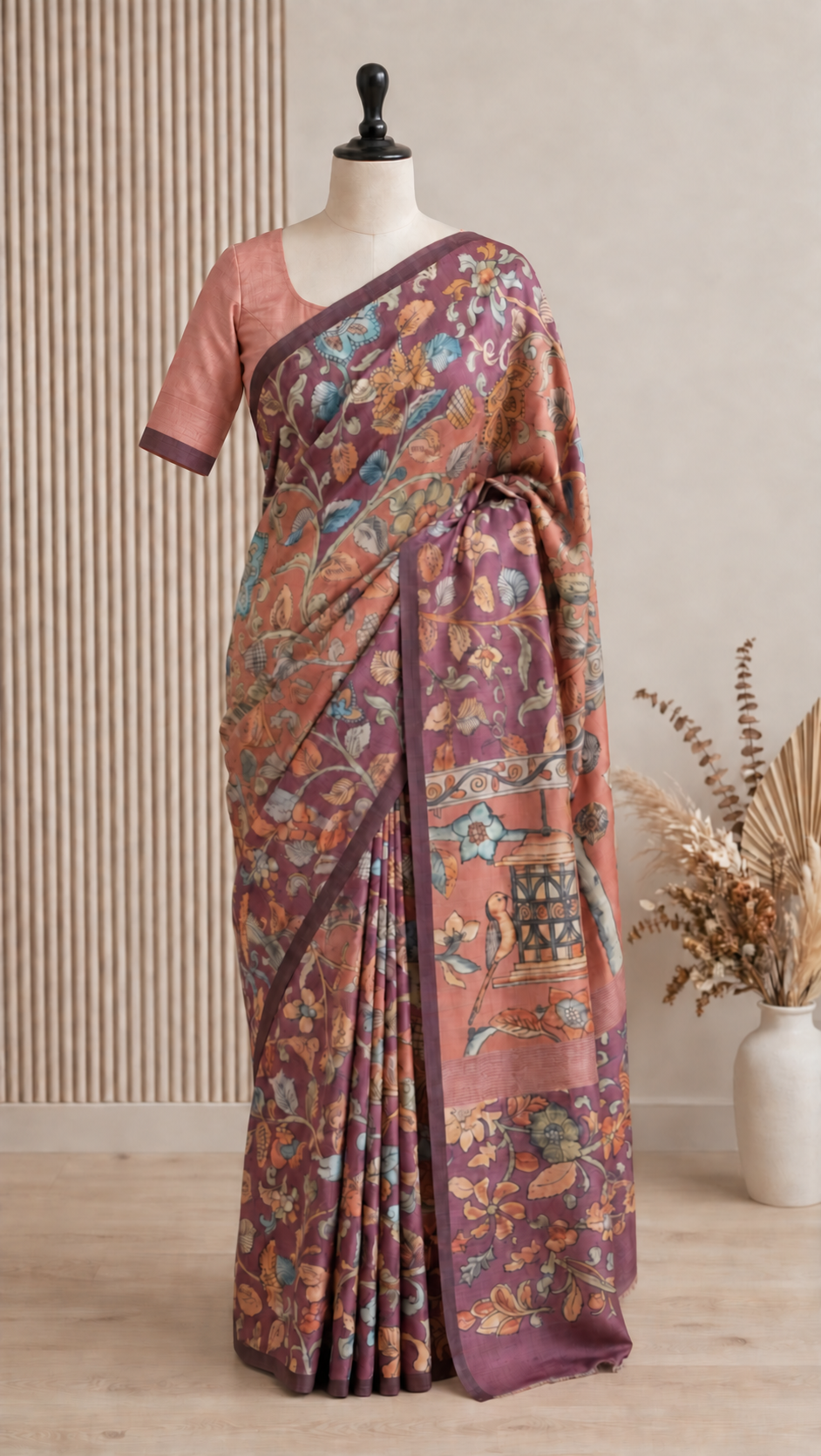 Korean Tussar Kalamkari Saree