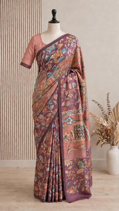 Korean Tussar Kalamkari Saree