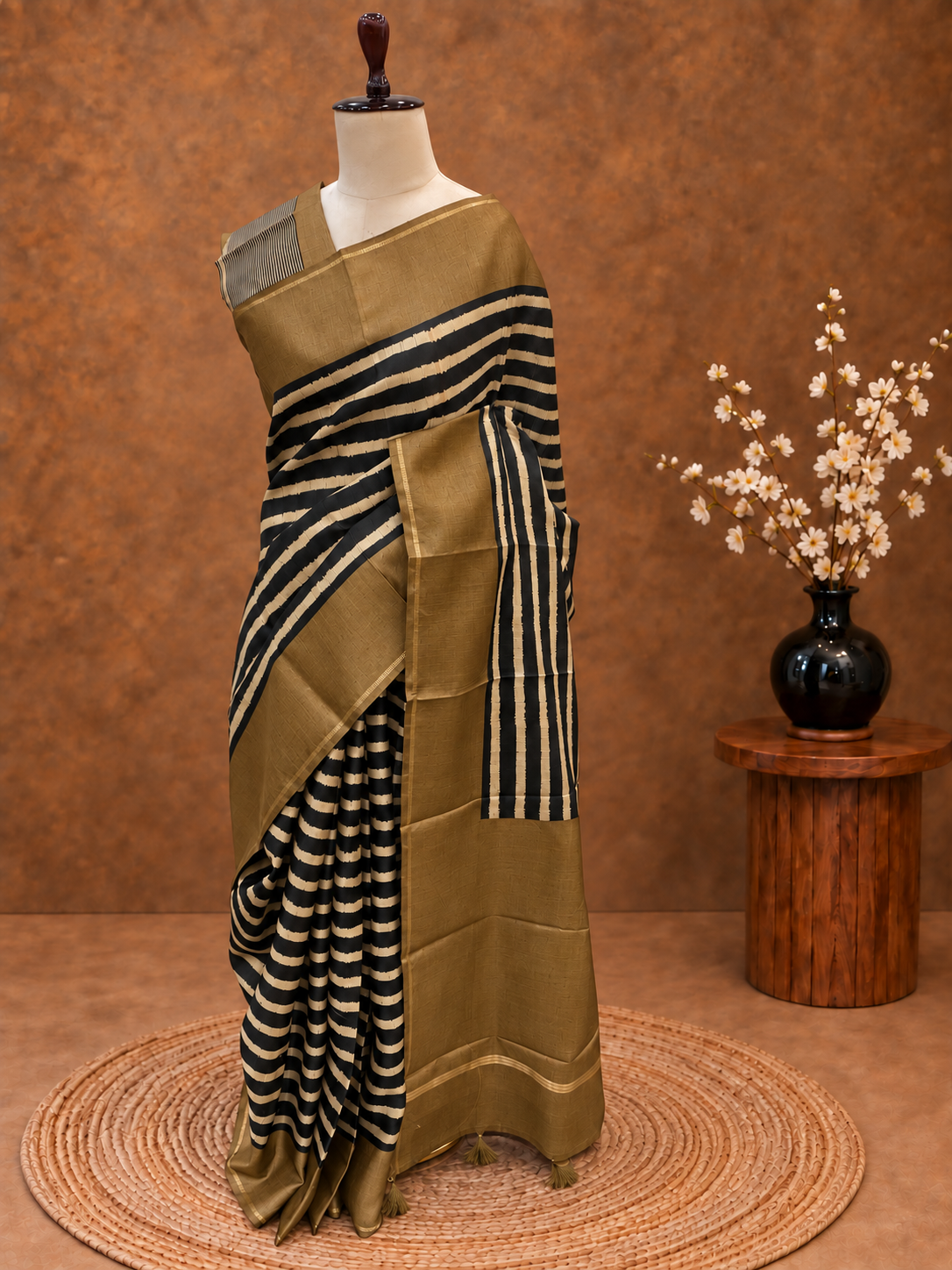 Blended Tussar Horizontal Line Saree