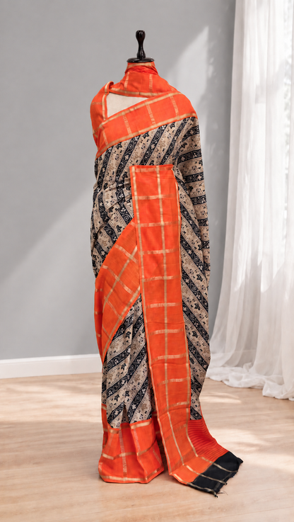 Blended Assam Silk Contrast Checks Saree