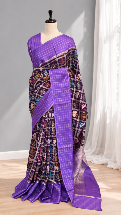 Blended Patola Silk Checks Saree