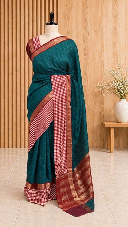 Blended Assam Silk Checks Saree