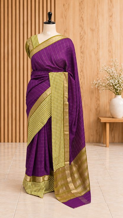 Blended Assam Silk Checks Saree