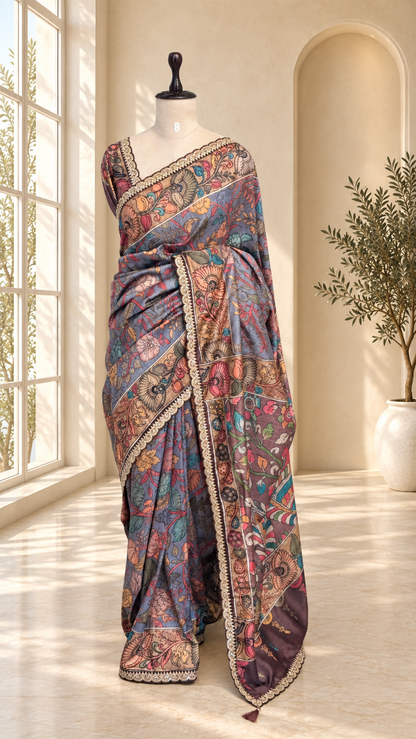 Blended Tussar Kalamkari Designer Saree