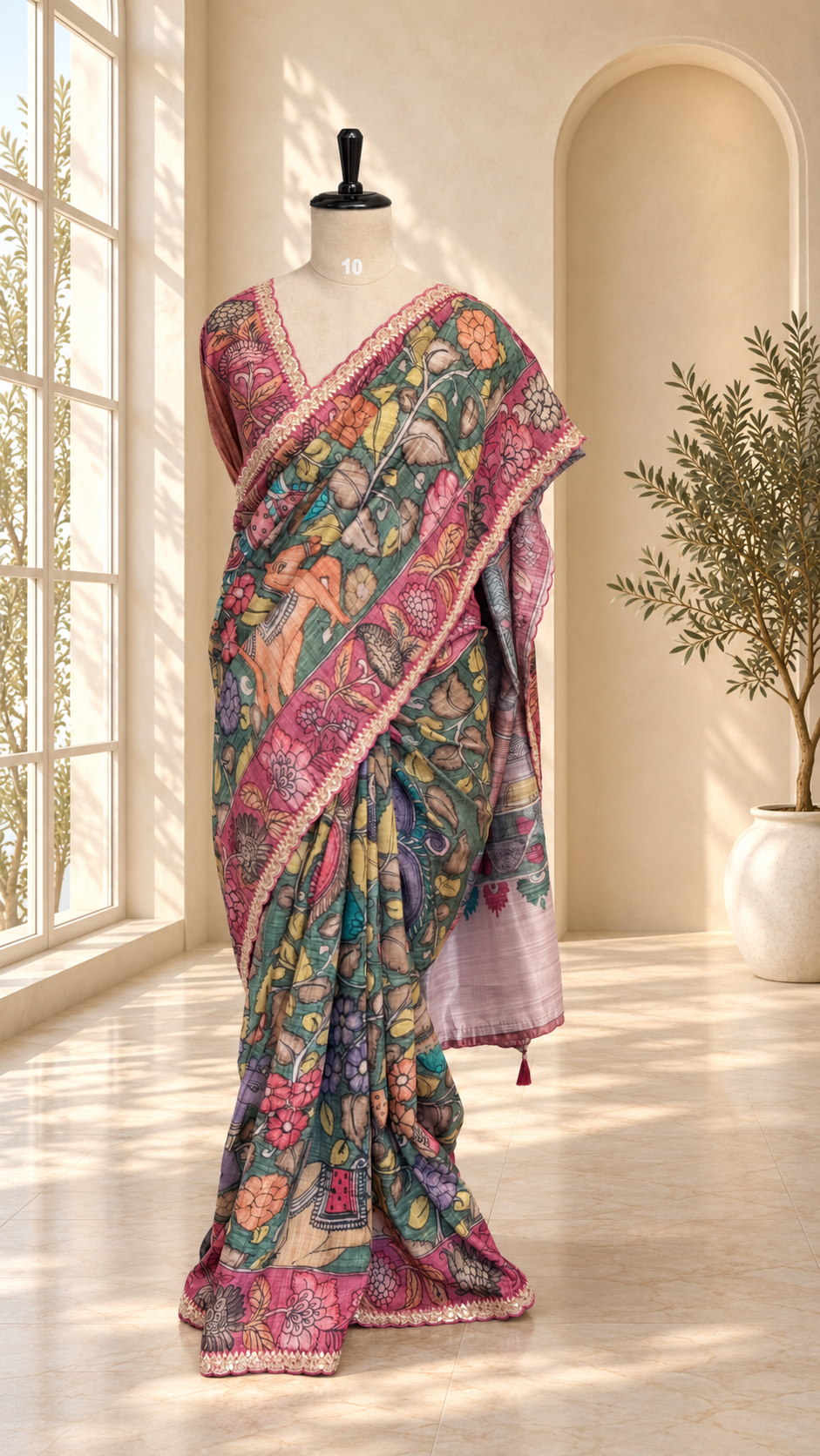 Blended Tussar Kalamkari Designer Saree