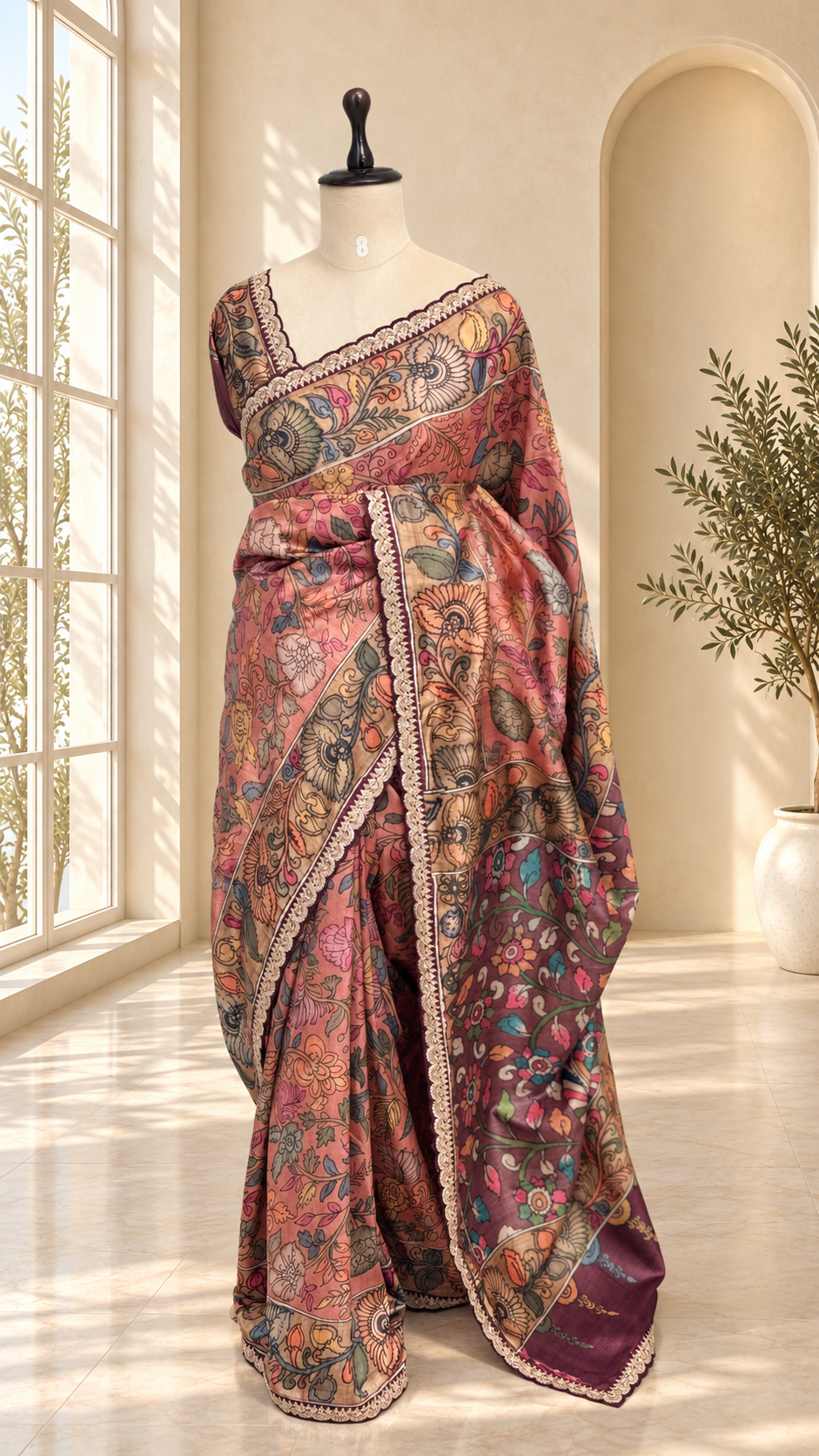 Blended Tussar Kalamkari Designer Saree