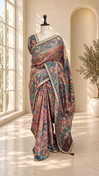Blended Tussar Kalamkari Designer Saree