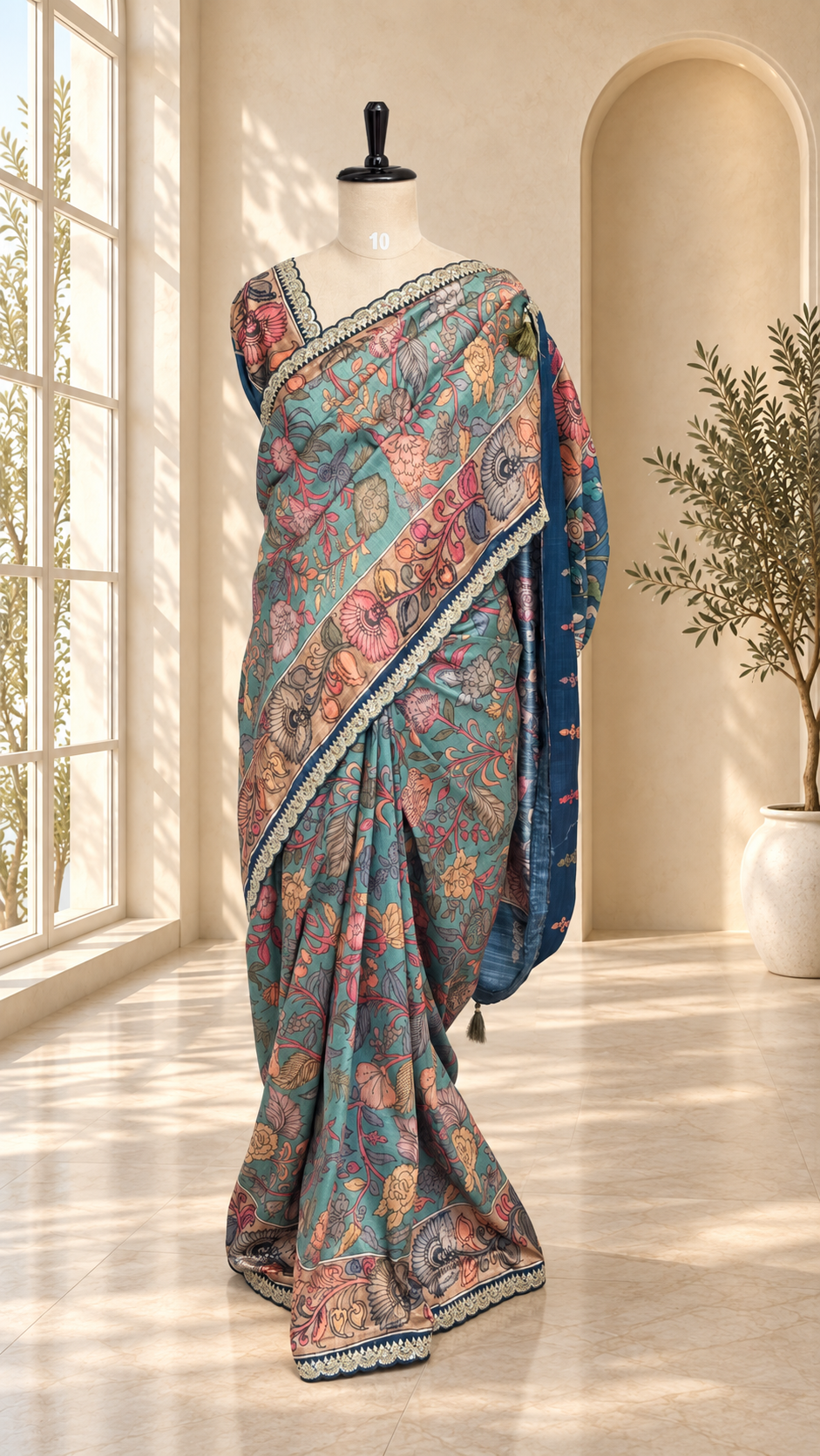 Blended Tussar Kalamkari Designer Saree