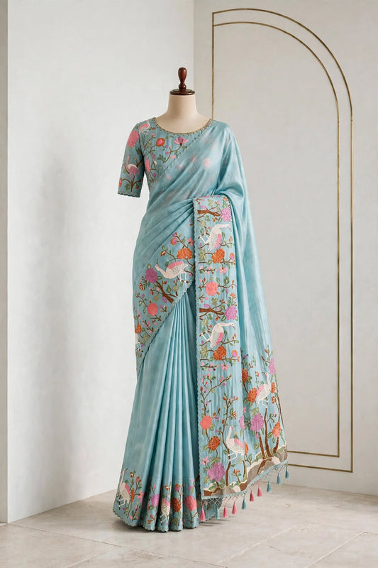 Blended Tissue Embellished Saree