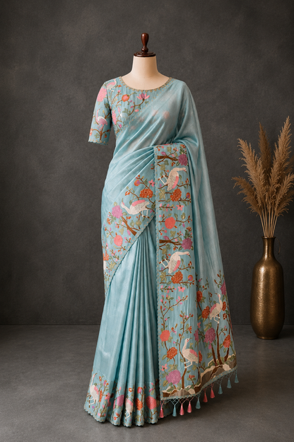 Blended Tissue Embellished Saree