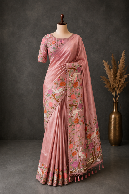 Blended Tissue Embellished Saree