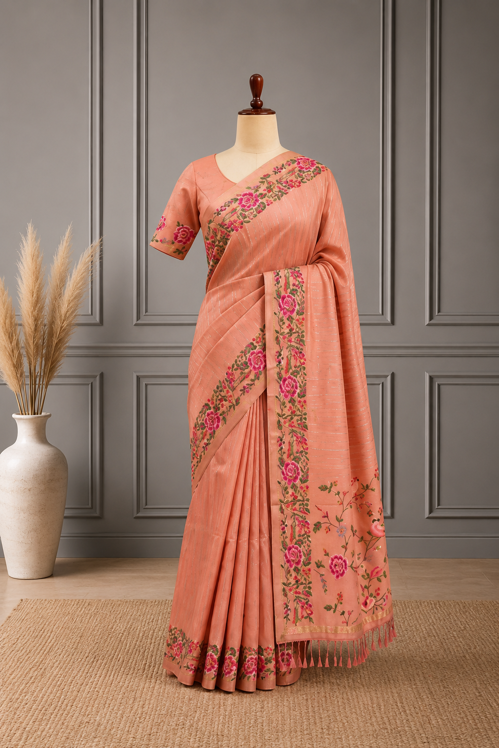 Blended Tussar Line Cross Stitch Saree