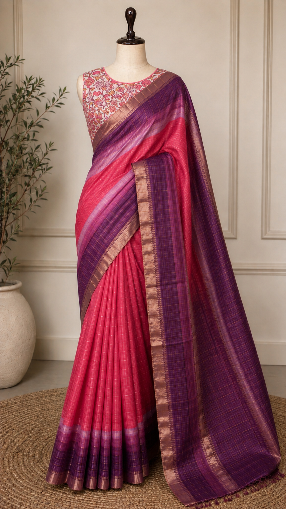 Pure Moonga Checkered Saree