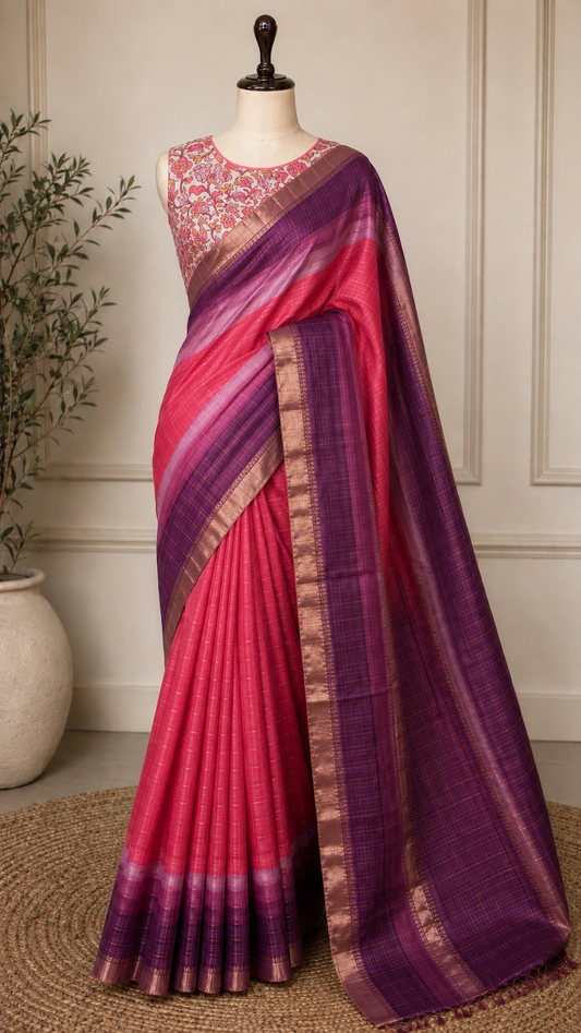 Pure Moonga Checkered Saree