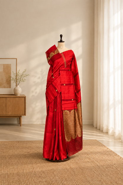 Pure Raw Silk Organza Fusion Saree