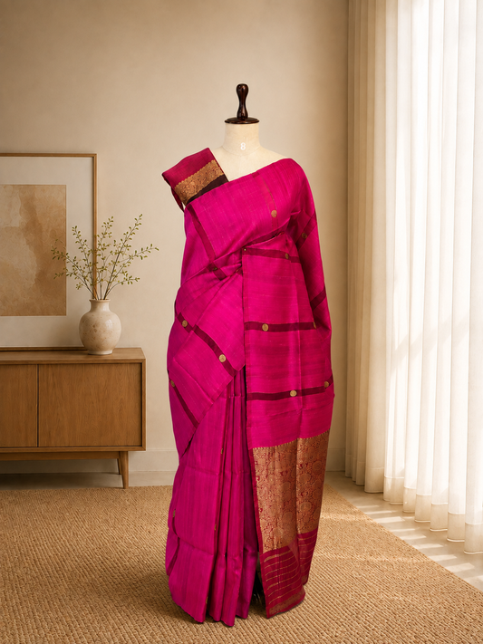 Pure Raw Silk Organza Fusion Saree