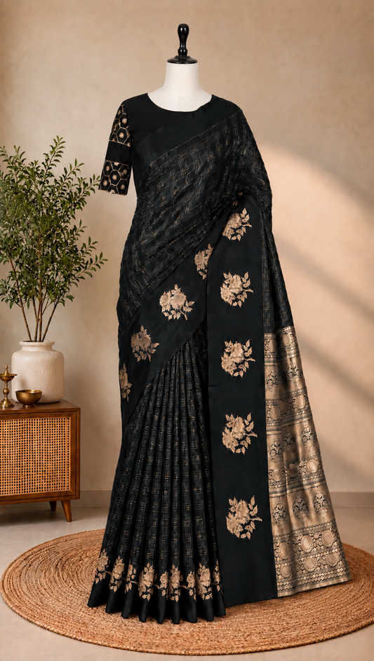Georgette Checks Crush Saree