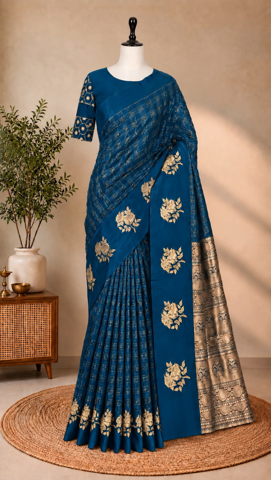 Georgette Checks Crush Saree