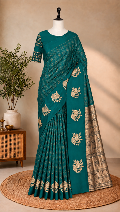Georgette Checks Crush Saree
