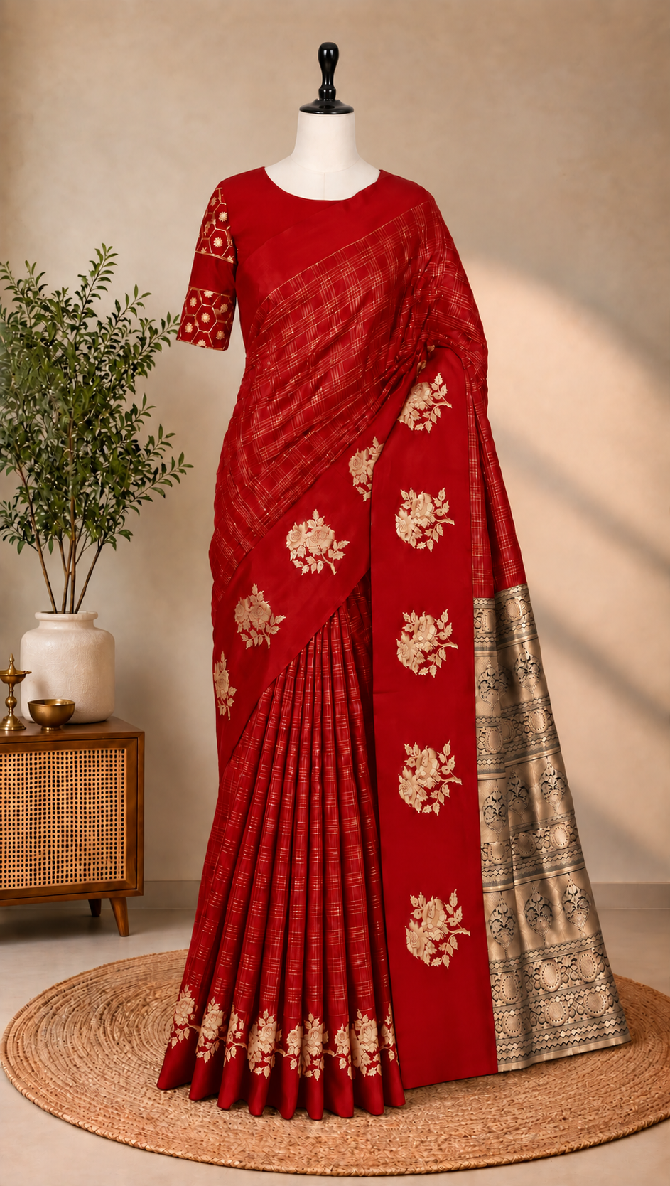 Georgette Checks Crush Saree