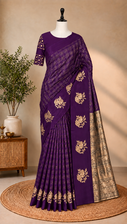 Georgette Checks Crush Saree
