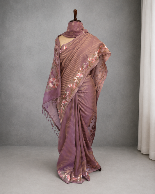 Tissue Line Embroidered Saree