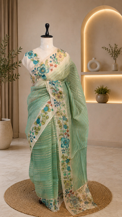 Pure Organza Printed Silk Saree