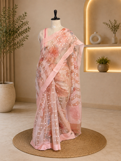 Pure Organza Silk Saree Peach