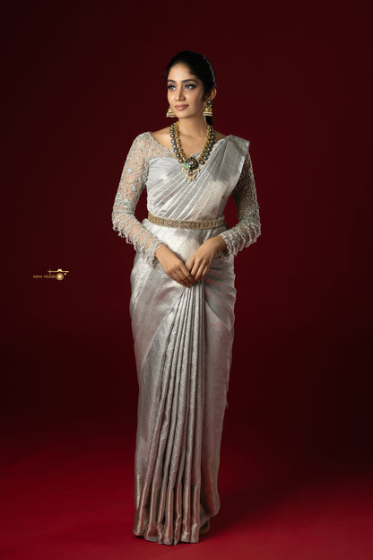 Silver Monotone Woven Silk