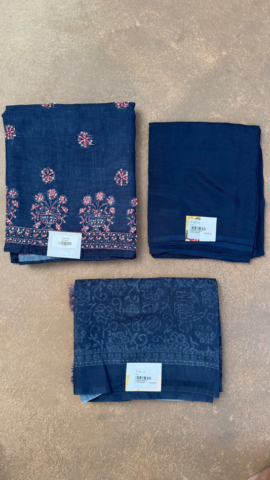 Indigo Embroidered Unstitched Suit